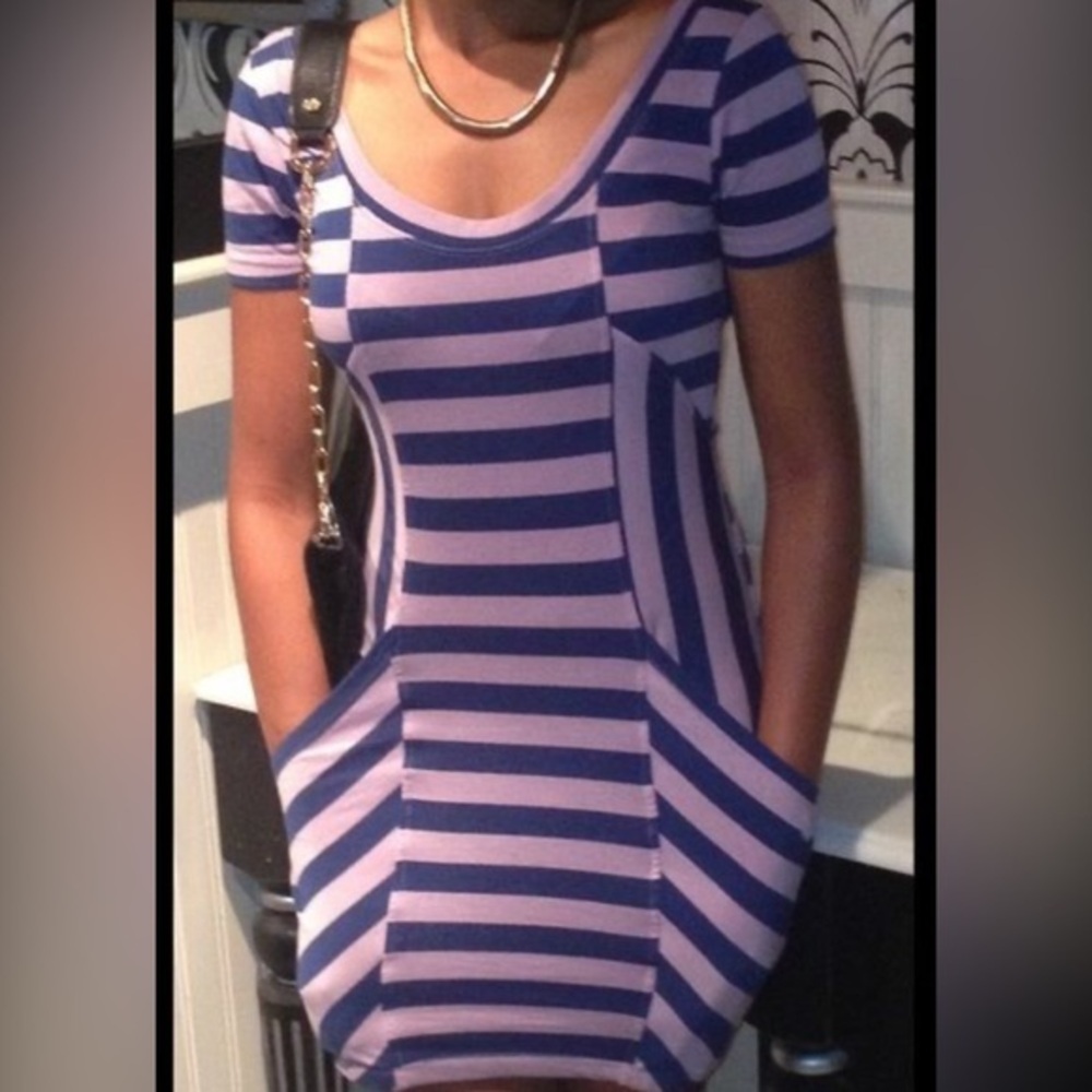 Volcom Purple and Navy Striped Mini Dress